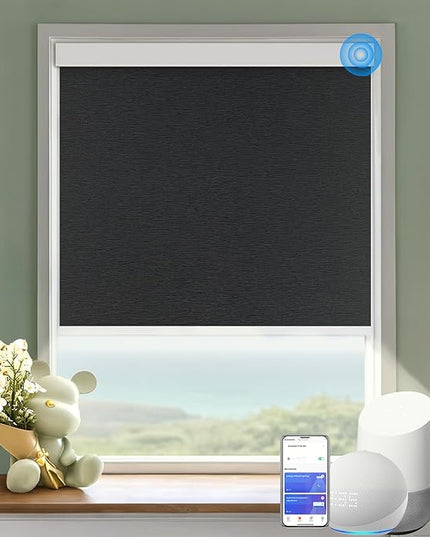 Motorized Blinds with Remote Cordless Automatic Motorized Shades Custom Blinds for Windows Smart Curtains Compatible with Alexa Google Home(Blackout Jacquard Black,W41 x H72in)