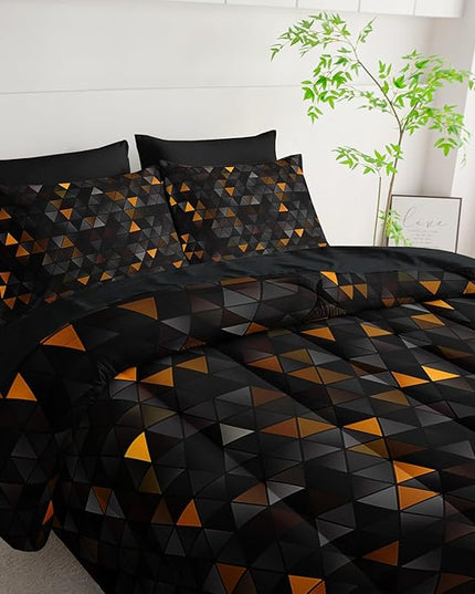 Geometric Yellow Black Triangle Full Size Comforter Set,Light Honeycomb Bedding Set 7 Piece in A Bag,Bed Sheet Set Geometry Decor,Microfiber Lightweight All Season