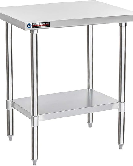 DuraSteel 24x30 Stainless Steel Work Table - NSF Commercial Prep Metal Table - Outdoor Pizza Oven Stand w/Under Shelf - Kitchen Island Laundry Utility Garage Microwave Stand Large Rolling Storage Cart