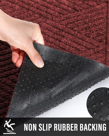 Sturdy Front Door Mat, Absorbent Muddy Dirt Resist Welcome Door Mats Outdoor Indoor, Stain and Fade Resistant, Non-Slip Rubber Backing Low Profile Doormat for Entryway, 47×32, Red