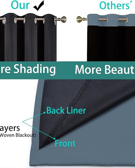 Yakamok 100% Blackout Lined Panels, Room Darkening Thermal Insulated Blackout Curtains for Bedroom, Heat Blocking Drapes for Living Room(70Wx84L, Stone Blue, 2 Panels)