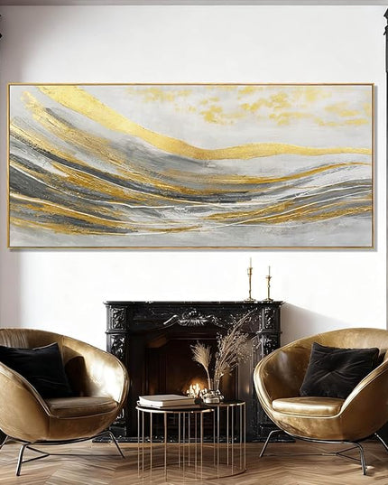 Artexist Abstract Wall Decor White and Gold Line Canvas Art Pictures Vintage Wall Art 32"x70" Large Artwork for Living Room Office Art