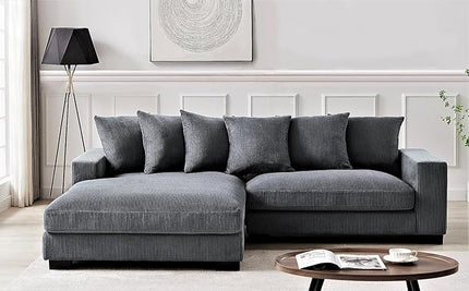 Luxe Oversized Two-Piece Sectional Couches for Living Room, 102.4-Inch L Shaped Sofa with Chaise, Upholstered with Corduroy Fabric, Lead Grey - Left Facing