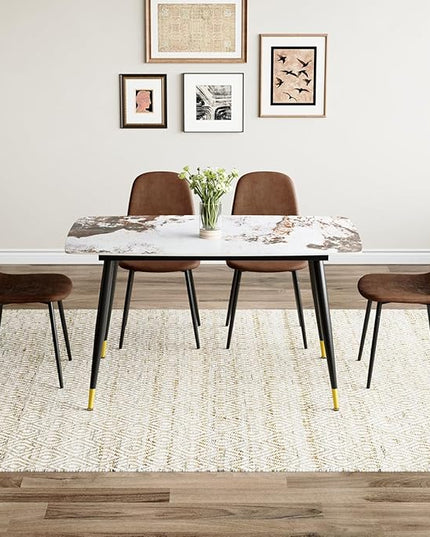 Small Dining Table Set for 4, Dining Room Table Set for 4, Sintered Stone Kitchen Table Top and Modern Chairs Set of 4 for Kitchen Dining Room, Small Space