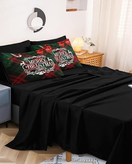 Bedbay Christmas Comforter Set Queen Size Bedding Set Xmas Bow Buffalo Checkered 8 Pcs Christmas Bedding Set 1 Comforter 4 Pillowcases 1 Cushion Cover 1 Flat Sheet 1 Fitted Sheet