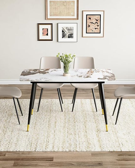 Small Dining Table Set for 4, 50'' Sintered Stone Dining Table with 4 Chairs, Easy to Assemble, Suitable for Small Spaces