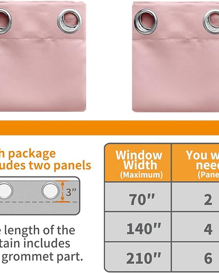 YoungsTex Light Pink Room Darkening Curtains 63 Inches Long for Kids Girl Bedroom - Thermal Insulated with Grommet Blackout Window Drapes Privacy for Nursery Living Room, 2 Panels, 52 x 63 Inch