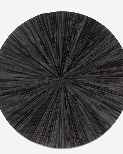 Round Leather Area Rug, Luxurious Cowhide Handmade Carpet, Natural Stripe Design Home Décor Floor Rug for Bedroom, Hallway, Living Room Rug, Color: Black, Size: 5X5 ft
