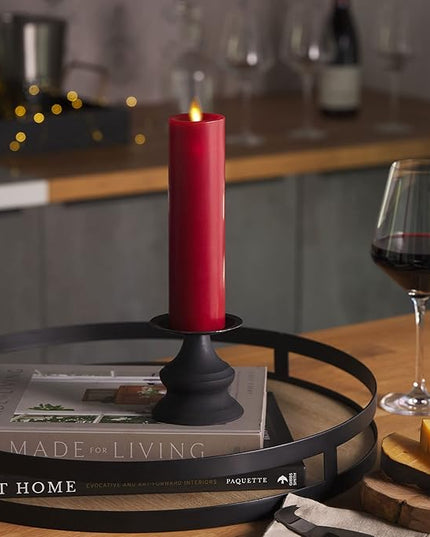 Luminara Classic Slim Flameless LED Candle, Burgundy 2" x 7.9", Battery Operated Moving Flame Pillar w/Timer, Safe Realistic Wax Candle, Home Decor