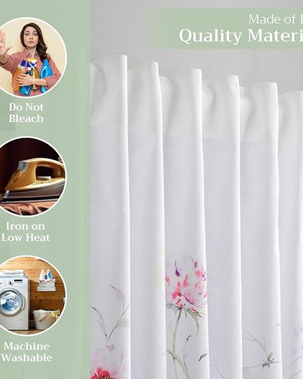 Maison d' Hermine Curtains for Living Room 100% Cotton 108 inch Length One Panel Light Filtering Curtains for Bedroom Windows with Rod and Loop Pockets Drapes (Summer Floral Pink, 50" W x 108" L)