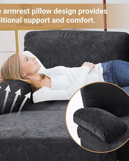 VINGLI 110" Sectional Couches for Living Room,U Shaped Couch with Double Chaise, 4-Seat Sofa Set with Chenille Fabric for Home Furniture,Black