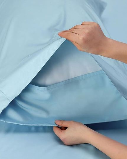 Bedsure Cooling Sheets Twin, Rayon Derived from Bamboo, Breathable & Soft Twin Sheets Set, Deep Pocket Up to 16 Inches, Hotel Luxury Silky Bedding for Hot Sleepers, Aqua