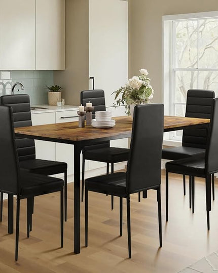 Gizoon Dining Table Set for 6, Kitchen Table Chairs Set of 6, 7 Piece Kitchen Table Set with 6 Upholstered PU Leather Chairs for Dining Room, Living Room, Apartment, Small Space, Retro