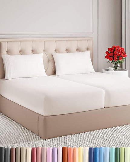 Split King Size 5 Piece Sheet Set - Comfy Breathable & Cooling Bed Sheets Set - Hotel Luxury Bedding for Women, Men, Kids, Teens, Boys & Girls - Deep Pockets & Wrinkle Free - Oeko-Tex - Antique White