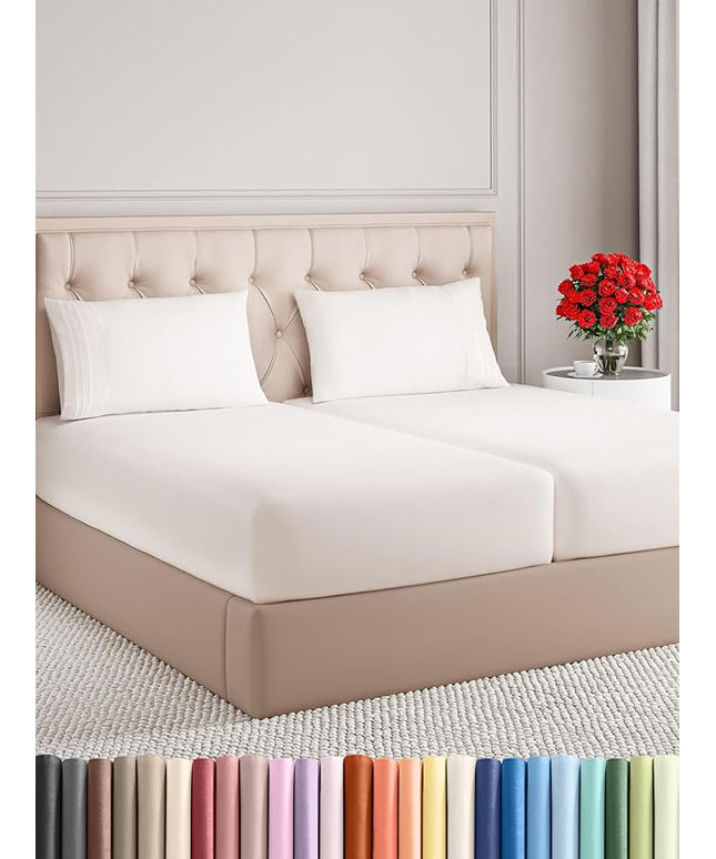 Split King Size 5 Piece Sheet Set - Comfy Breathable & Cooling Bed Sheets Set - Hotel Luxury Bedding for Women, Men, Kids, Teens, Boys & Girls - Deep Pockets & Wrinkle Free - Oeko-Tex - Antique White