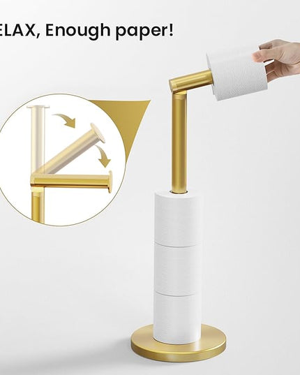 Cesun Toilet Paper Holder Stand Free Standing, Gold Toilet Paper Storage with Heavy Weighted Base, Bathroom Stainless Steel Toilet Paper Roll Holder, Non-Slip, Gold