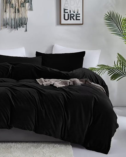 Luxlovery Black Velvet Comforter Set Full Plush Fluffy Black Flannel Bedding Set Bedding Set Heavyweight Blanket Quilts Modern Breathable Warm Winter Comforter
