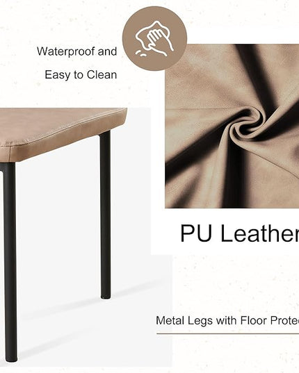 Dining Table Set for 4, 47" Wooden Round Kitchen Table with PU Leather Chairs for Kitchen Room and Small Spaces(Walnut Table + 4 Beige Chairs)