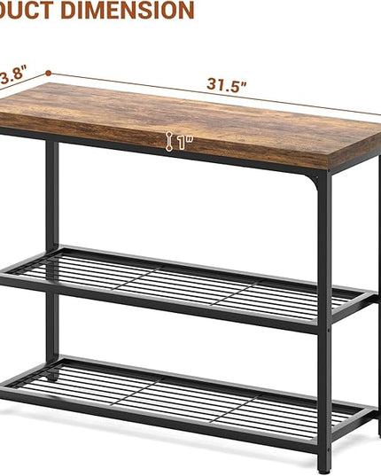 32" Small Console Table with Storage, Narrow Entryway Table, Sofa Table for Living Room, Sturdy 3-Tier Console Tables for Living Room, Hallway, Foyer & Bedroom, Rustic Brown