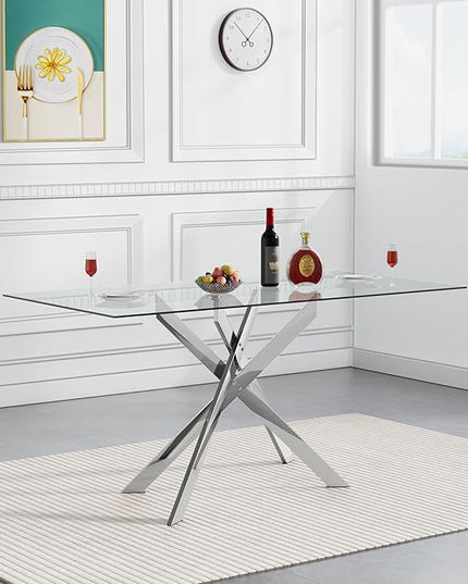 HomVent 5 Piece Rectangular Glass Dining Table Set, Tempered Glass Dinner Table Set for 4 Kitchen Table Set with 4 Velvet Upholstered Chairs for Kitchen Dining Room