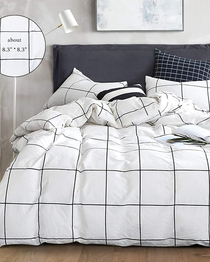 Houseri Plaid Black and White Comforter Set Queen Buffalo Checkered Bedding Comforters Queen Size for Teen Boys Girls Preppy White Grid Queen Soft Dorm Comforter Women Men Gingham Bedding Sets Queen