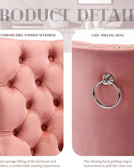 SoarFlash Velvet Dining Chairs Set of 6, Tall Back Side Chair, Modern Upholstered High-end Tufted Side Chair with Button Back Ring, Solid Wood Legs (Pink)