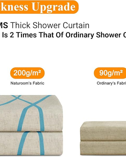 Blue Modern Farmhouse Linen Shower Curtain, Country Cottage Bathroom Decor Striped Minimal Boho Textured Linen Shower Curtain Set with Hooks, 72x72