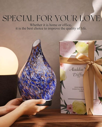 Porseme 280ml Essential Oil Diffuser Glass Color Changing Aroma Air Diffusers Aromatherapy Ultrasonic Cool Mist Humidifier 7 Running Hours Waterless Auto-Off for Sleeping, Yoga, Office (Deep Blue)