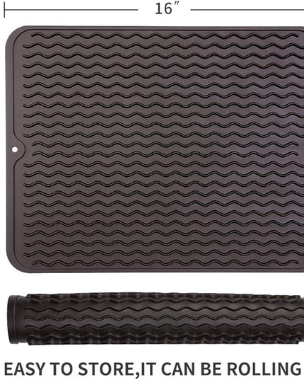 Silicone Dish Drying Mat for Multiple Usage,Easy clean,Eco-friendly,Heat-resistant Silicone Mat for Kitchen Counter or Sink,Refrigerator or drawer liner Coffee L 16 inches x 12 inches