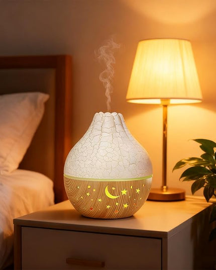 Air Diffuser Humidifier, Wood Grain Ultrasonic Cool Mist, 2 in 1 Aromatherapy Essential Oil Diffuser with Mood Light, Quiet Personal Humidifier for Bedroom Office (White Crack Light Wood