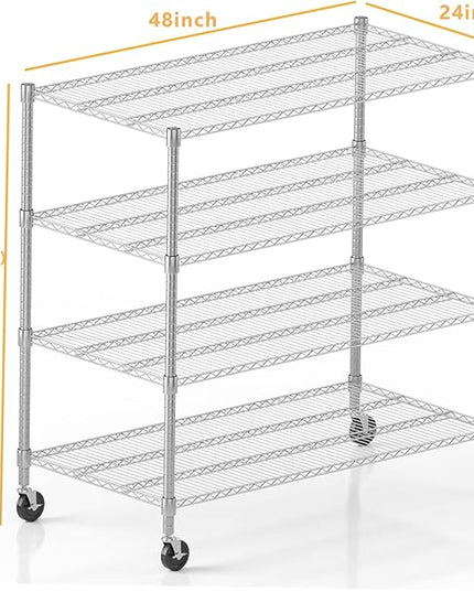Himimi 4 Tier Wire Shelving with Wheels Heavy Duty Height Adjustable Metal Shelves for Storage, Commercial Grade Steel Utility Wire Rack for Kitchen Garage Pantry Organization-24×48×72, Silver