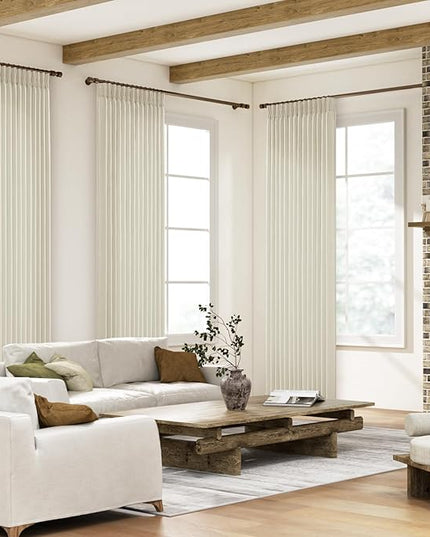 Pinch Pleat Light Filtering 100 Inches Extra Long Curtains, Privacy Window Memory Shaped Pleated Drapes for Living Room Bedroom Natural Thick Linen Blend Birch Elegant Curtain with Hooks 40"Wx100"L