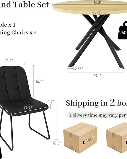 45.3 Inch Round Dining Table Set for 4, Mid Century Modern Small Coffee Set for Dining Room Kitchen Apartment (Cream Table + 4 U-Shaped Black Chairs)