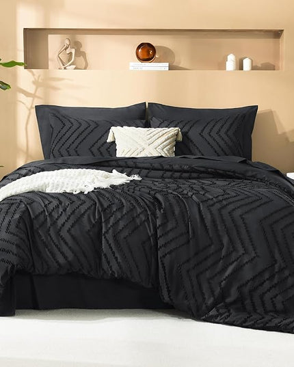 Litanika Black Queen Size Comforter Set with Sheets - 7 Pieces Bed in a Bag Queen Tufted Complete Bedding Sets with Comforter, Sheets, Pillowcases & Shams