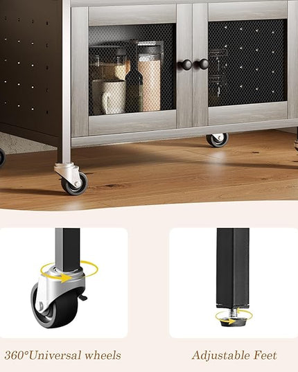 Catrimown Coffee Cart Station, Coffee Stand Station, Small Microwave Stand with Drawer, Movable Farmhouse Coffee Station Table on Wheels for Living Room, Entryway, Dining Room, Kitchen, Wash Grey