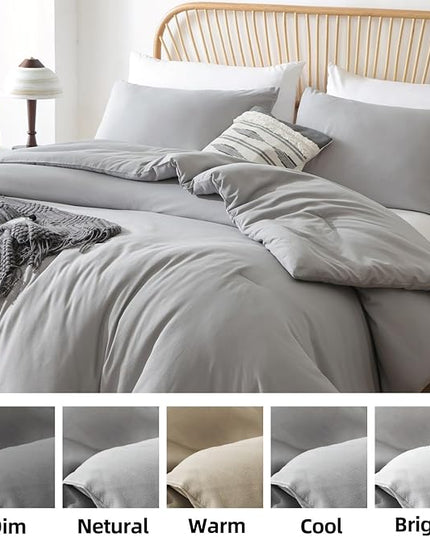 ROSGONIA Queen Comforter Set Grey, 3pcs Bedding Comforter Sets (1 Gray Comforter & 2 Pillowcases) All Season Soft Lightweight Bedspread Blanket Quilt