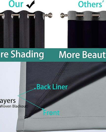Yakamok 100% Blackout Curtains 96 Inches Long, Total Blackout Lined Curtain Panels for Bedroom, 2 Thick Layers Grommet Top Thermal Insulated Blackout Drapes for Living Room(52Wx96L, Grey, 2 Panels)