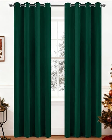 Yakamok Dark Green Blackout Curtains for Bedroom, Room Darkening Thermal Insulated Grommet Window Curtains, Light Blocking Blackout Drapes for Living Room,52Wx84L inch,2 Panels