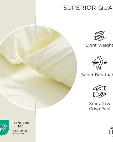 Linen Home 100% Cotton Percale Pillowcases Queen/Standard Size, Cream, 2 Pieces of Pillow Case, Crisp and Cool Strong Bed Linen, 20 inches X 30 inches