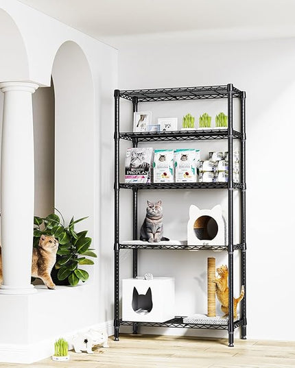 1250 lbs 5 Tier Shelf Metal Storage Shelves Shelving Wire Rack Heavy Duty Closet Organizers for Garage Kitchen Bathroom Laundry Black 15.7" D x 33.5" W x 68.5" H