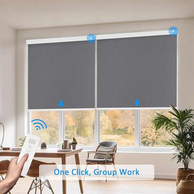 Motorized Blinds with Remote Cordless Automatic Motorized Shades Custom Blinds for Windows Smart Curtains Compatible with Alexa Google Home(Blackout Thunder Grey,W64 x H72in)