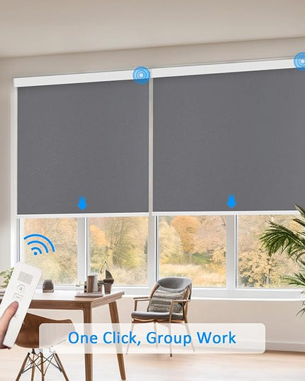 Motorized Blinds with Remote Cordless Automatic Motorized Shades Custom Blinds for Indoor Windows Smart Curtains with Alexa Google Home(Blackout Thunder Grey,W33 x H72in)