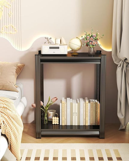 2-Tier Storage Shelves,1200 Lbs Metal Shelving Unit, Double-Layer Columns, Adjustable Reinforcing Shelves for Coffee Table in Living Room, Bedroom, Kitchen，Office(16''W*10''D*22''H)