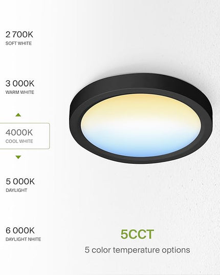 ASD LED 5" Round Flush Mount Ceiling Light Fixture, Low Profile Surface Lighting | 5CCT, Dimmable, Ultra-Thin, ETL Listed | 10W 700LM 2700-6000K 120V | Kitchen, Bedroom, Hallway Lamp | Black, 12 Pack