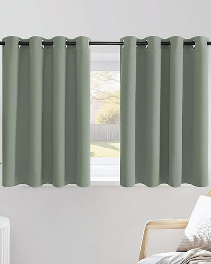 NICETOWN Blackout Sage Green Curtains for Cafe 36 inch Length, Grommet Room Darkening Sound Reducing Solid Window Treatments, W52 x L36, 2 Panels