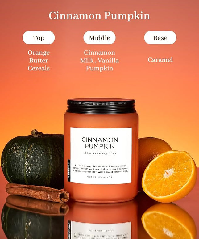 M&SENSE Cinnamon Pumpkin Fall Scented Candles, 19.4oz Soy Natural Candles 110 Hours Long Lasting Slow Burning Autumn Candle Gifts for Thanksgiving
