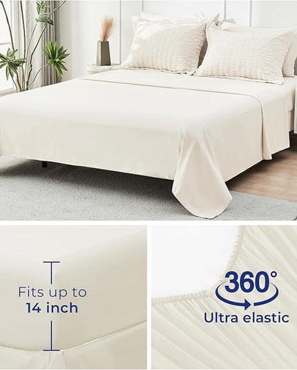 HYMOKEGE Ivory Full Size Comforter Sets Seersucker 7 Pieces, All Season Luxury Bed in a Bag for Bedroom, Bedding Set with Comforters, Sheets, Pillowcases & Shams