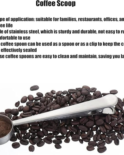 FLEXMAN Coffee Scoop with Clip, 2 in 1 Modern Design Stainless Steel Teaspoon Scoop, Sealing Function Spoon for Home, Restaurant, Office, Daily Coffee Life