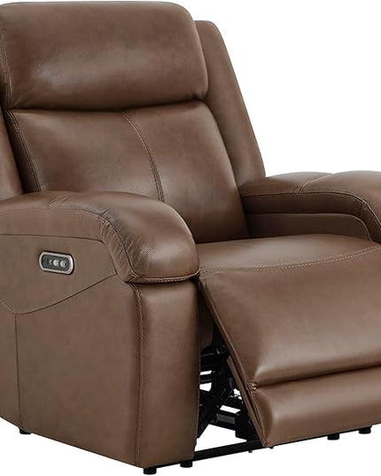 Watson & Whitely Genuine Leather Power Recliner Chairs for Adults, Wall Hugger RV Recliner with Power Headrest & Charging Ports, Electric Recliner Sofa Chair for Living Room, Cafe