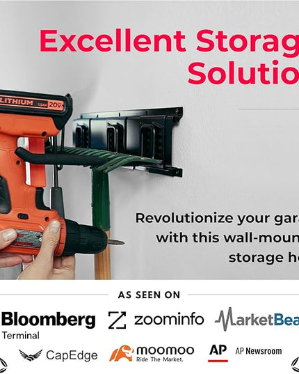 TIDYME Garage Tool Organizer Wall Mount - 64 inches - Sturdy Storage Rack with Adjustable Hooks, Anti-Rust - Easy Installation, 400lbs Capacity - Garden Tool Organizer (04 Racks & 08 Hooks)